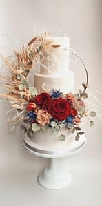 wedding cake with floral hoop
