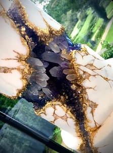 close of purple geode wedding cake