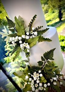 wedding cake with ferns
