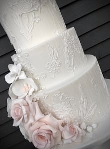 wedding cake with dress detail close